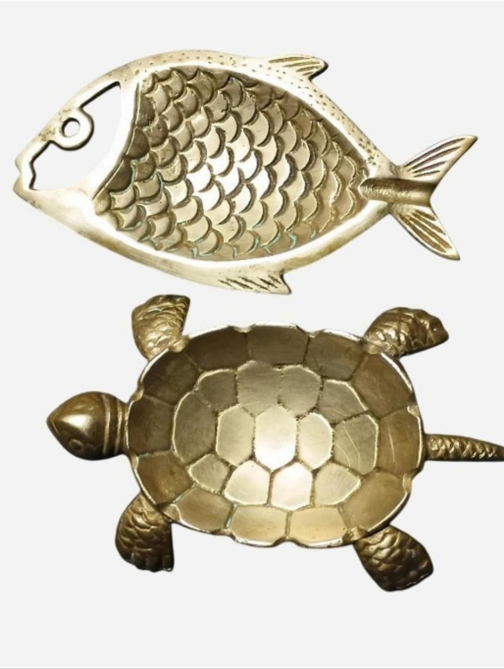 Brass Turtle and Fish Trinket Dishes - Decorative Catchall Pair